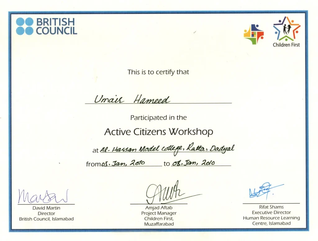 Active Citizen Workshop British Council Certificate