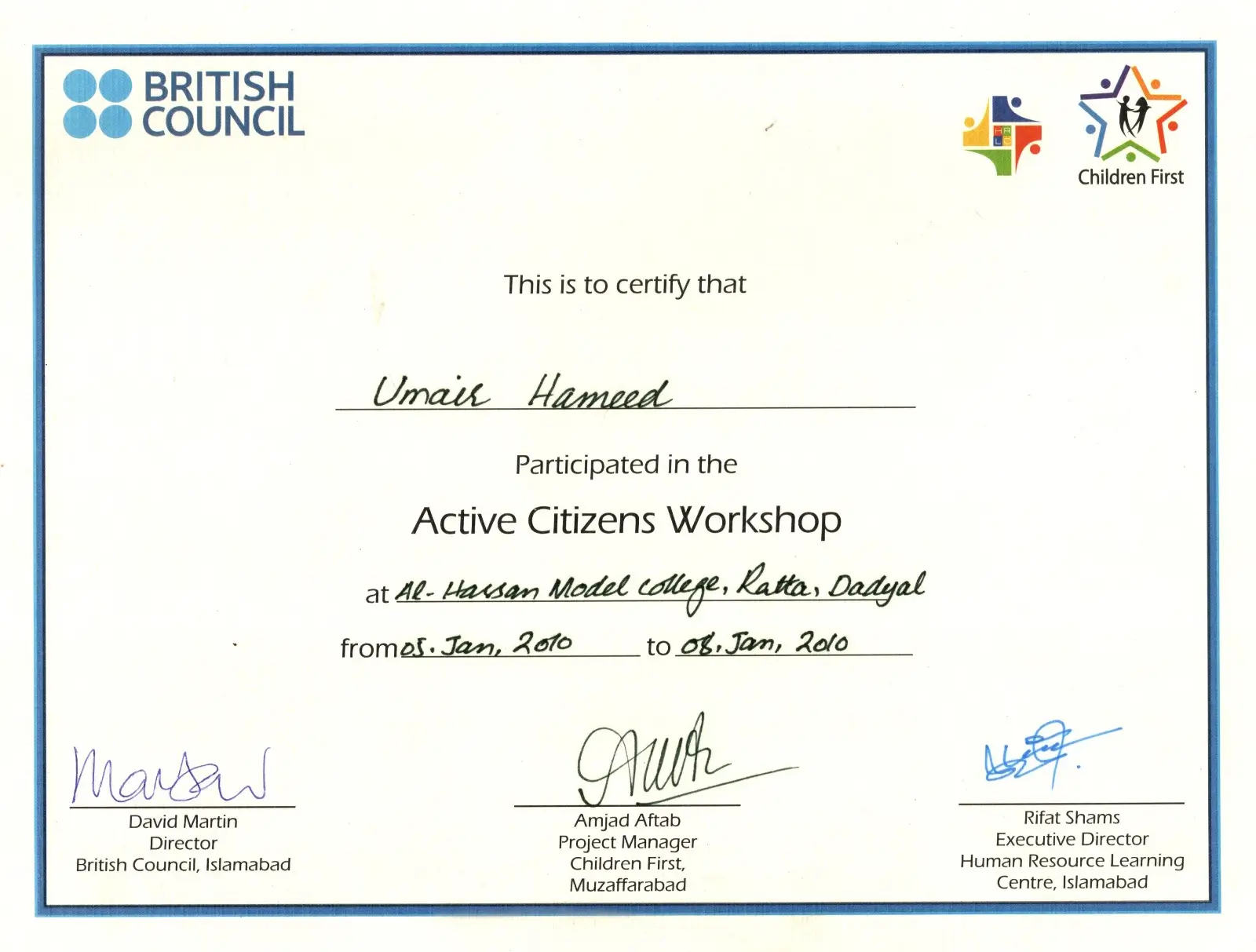 Active Citizen Workshop British Council certificate