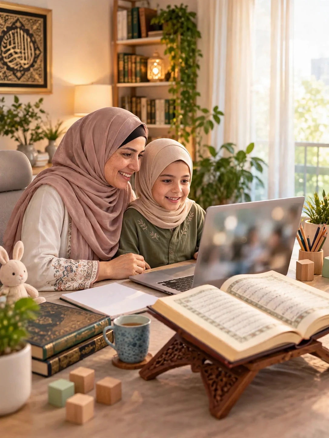 Parent and child enrolling in an online Quran memorization course
