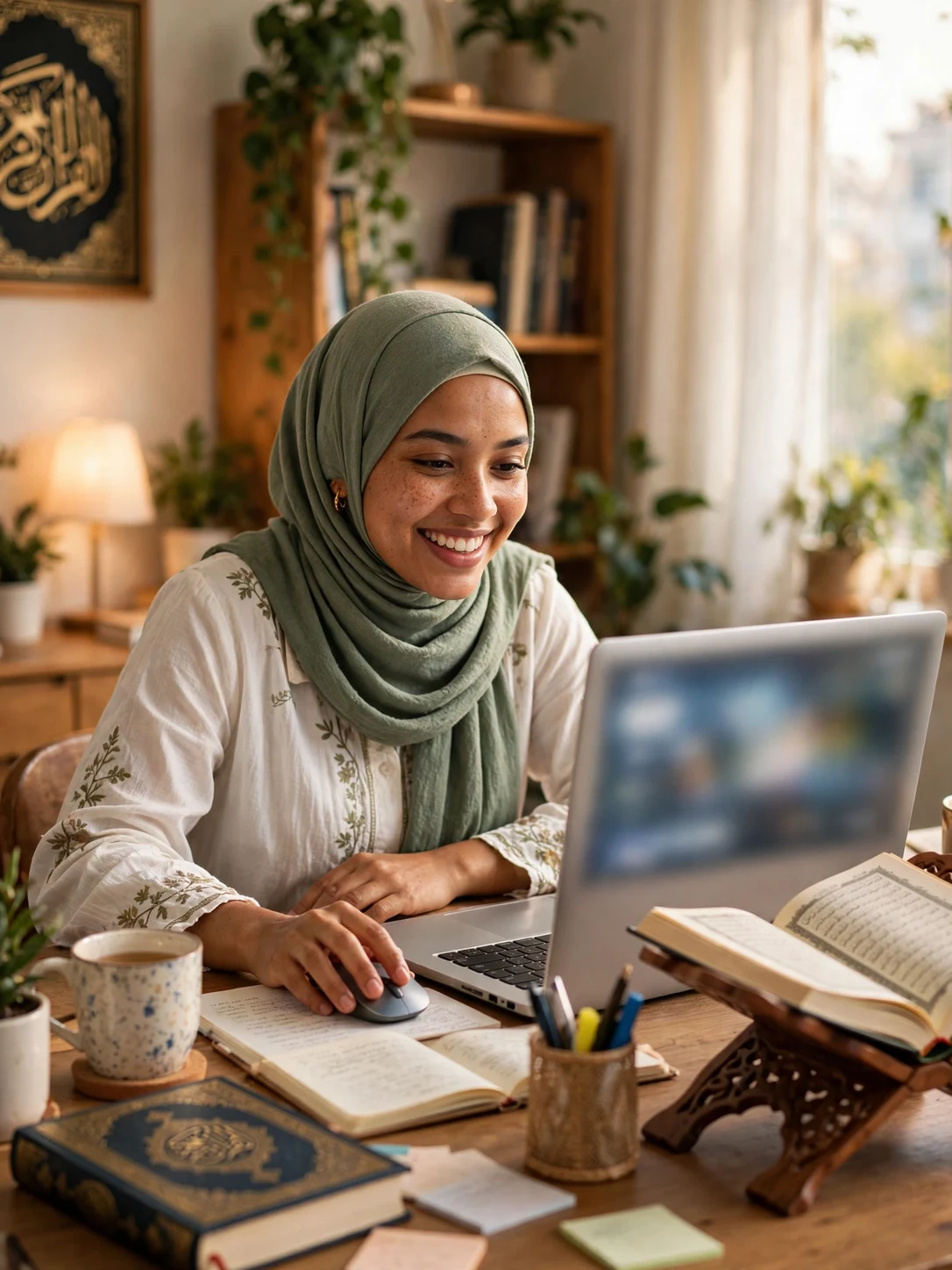 Student booking a free trial Quran translation class online
